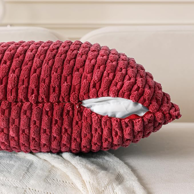 Set of 4 Burgundy Decorative Throw Pillow Covers 26x26 Inch Corduroy Pillow - Image 5
