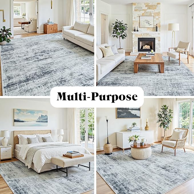 5x7 Washable Area Rug for Living Room Bedroom: Non-Slip Modern Black Grey | - Image 3