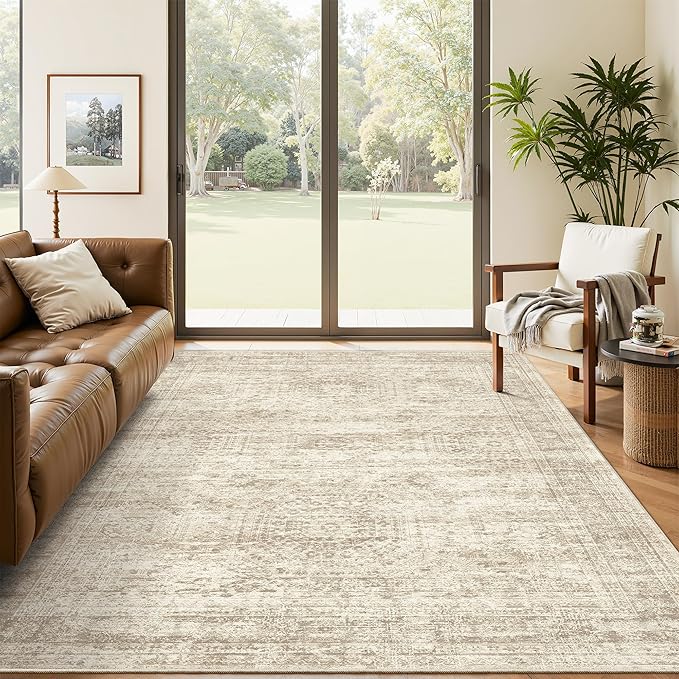 Soalmost 5x7 Area Rugs Beige Low Pile Washable Trendy Faded Style Rug | Vintage by Soalmost