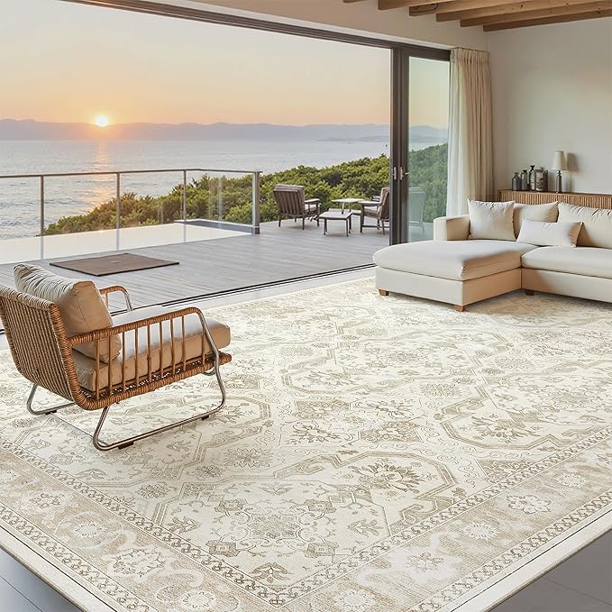 Soalmost 9x12 Area Rugs for Living Room Washable Rug Non-Slip Beige/Brown | - Image 2