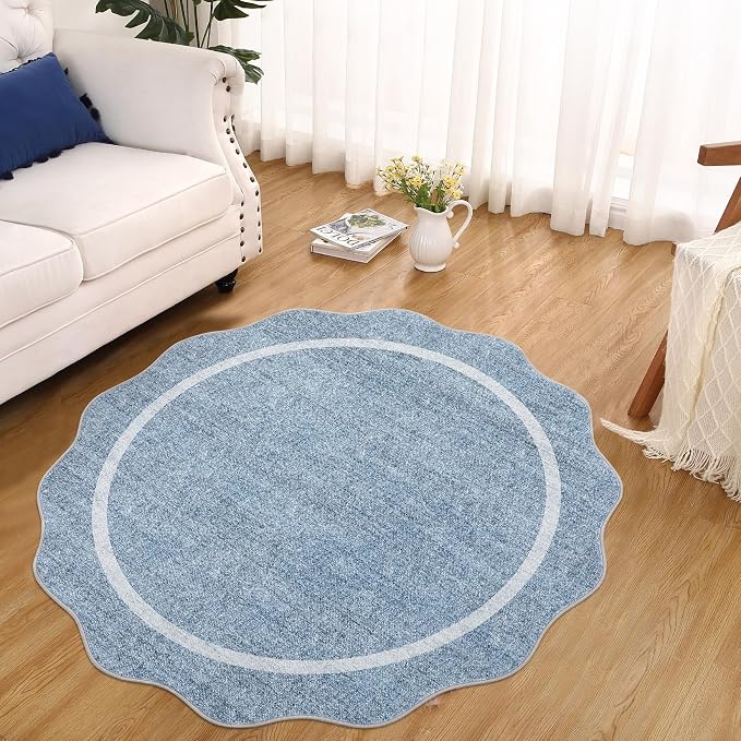 GarveeHome Scalloped Washable Round Rugs Non-Slip Soft Round Rug 4ft by GarveeHome