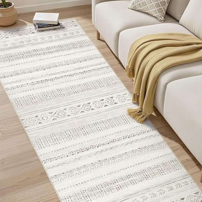 cotiled Hallway 3x10 Runner Rugs Washable Boho Rug Brown Cream | Solve Modern - Image 7