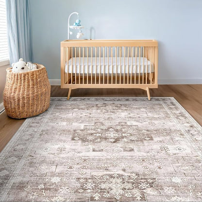 Washable Neutral Farmhouse Large Entryway Rug, 3x5 Area Rugs - Image 6