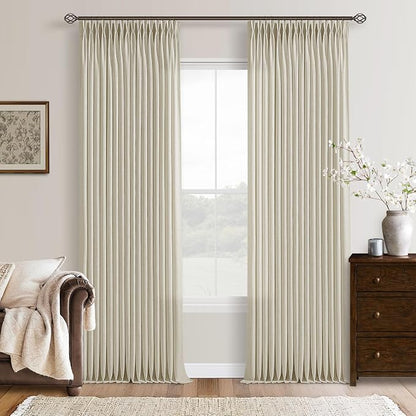 108 Inch Linen Pinch Pleated Light Filtering Curtains Sand Beige 2 Panels | by Twodrapes