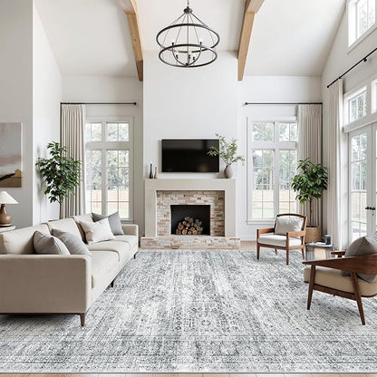 Soalmost 10x14 Area Rugs for Living Room Washable Rug Non-Slip Grey | Large - Image 4