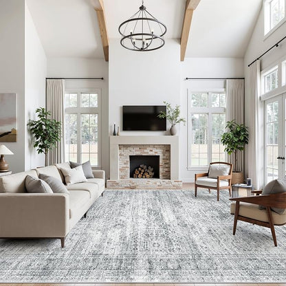 Soalmost 12x15 Washable Area Rugs Soft Living Room Rug Abstract Grey | Large - Image 4