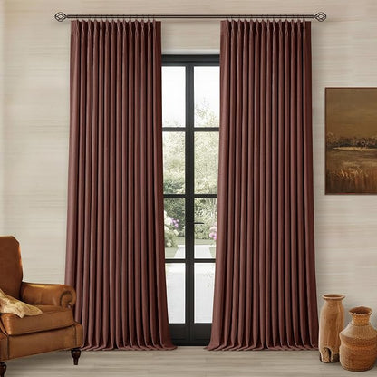 Chestnut Brown 96 Inch Blackout Pinch Pleated Curtains 2 Panels | Thick Linen by Twodrapes