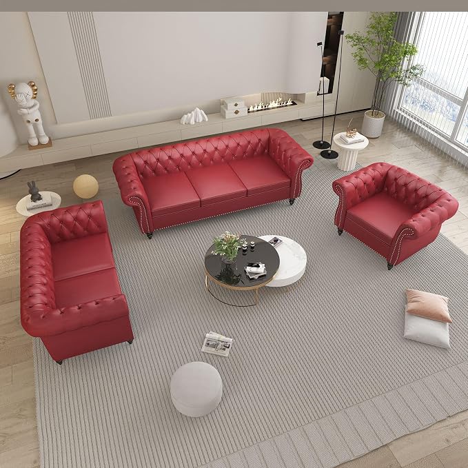 Chesterfield Loveseat Sofa, Modern Leather Small Sofa Couch 2 Seater - Image 4