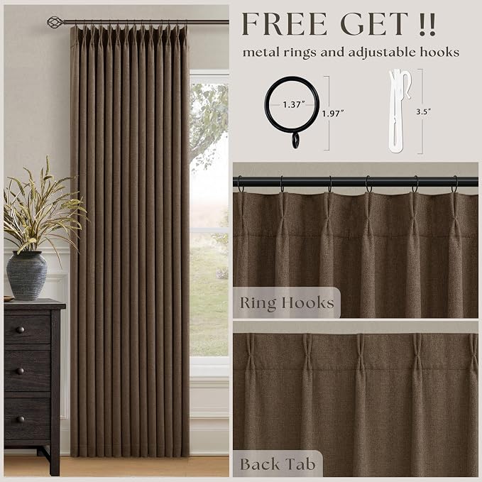 Dutch Cocoa 108 Inch Pinch Pleated Blackout Linen Curtains - Image 3