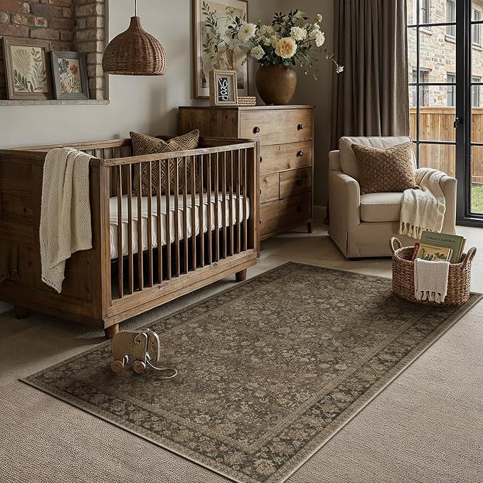 3x5 Brown Linen Look Washable Area Rug - Image 3