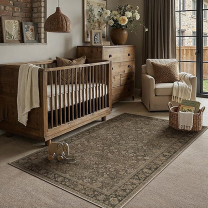 3x5 Brown Linen Look Washable Area Rug - Image 3