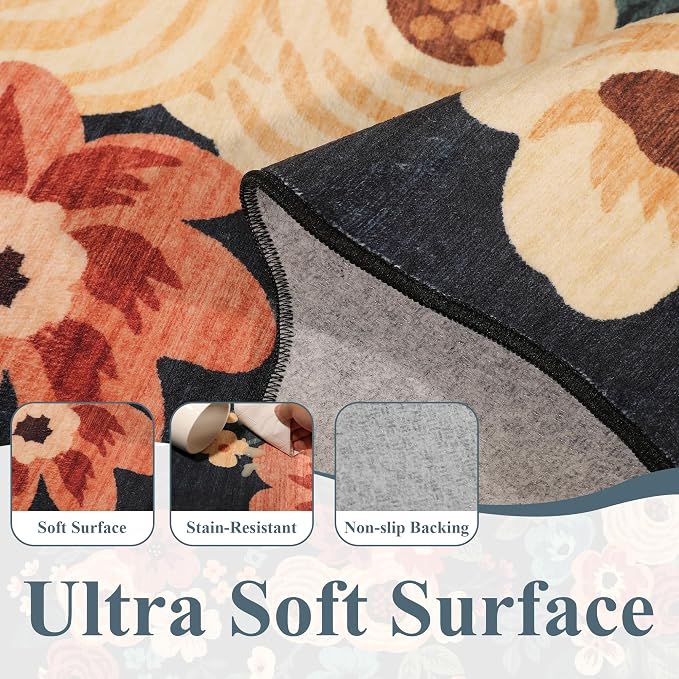 DUKINO 3x8 Kitchen Runner Rug, Floral Washable Rug - Image 6