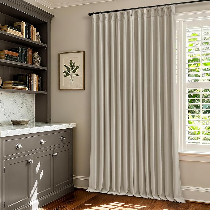 Extra Long Blackout Pleated 126 Inch Curtains Floor Ceiling Oatmeal Beige | by Twodrapes