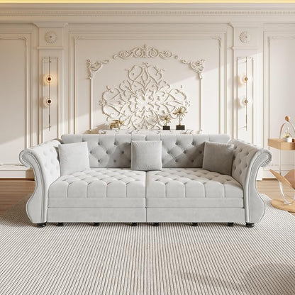 97.6" Oversized Pull Out Sofa Bed, Chesterfield Velvet Sleeper Sofa Couch - Image 6