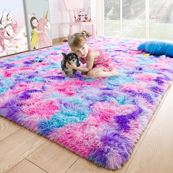 4x6 Tie-Dyed Pink Purple Blue Fluffy Area Rug Non-Slip by ModernHomeDecor