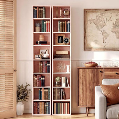 IRONCK Tall Narrow Bookshelf 8 Tiers 71in Set of 2, Compact Corner Bookcase - Image 2