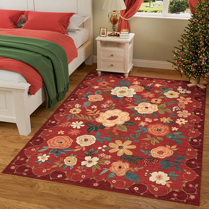 DUKINO 3x5 Area Rug, Floral Washable Rug - Image 3
