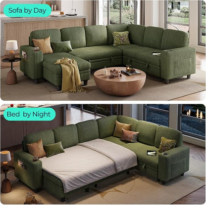 LINSY HOME Sectional Sofa with Pull Out Bed, 6 Seats Corduroy Reversible - Image 7