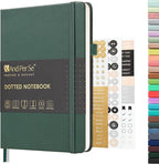 &And Per Se Dotted Journal Notebook, A5 Hardcover Leather Bullet Dotted Journal, 160 Pages 100 gsm Thick Dotted Paper，3 Sheets of Stickers Included - 5.7'' x 8''（Green）