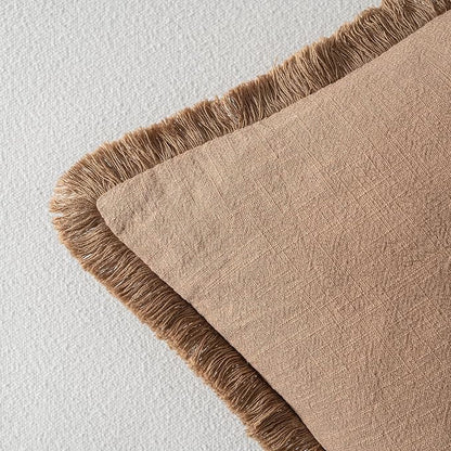 MIULEE Linen Fringe Decorative Fall Euro Throw Pillow Covers Brown 22x22 | Set - Image 3