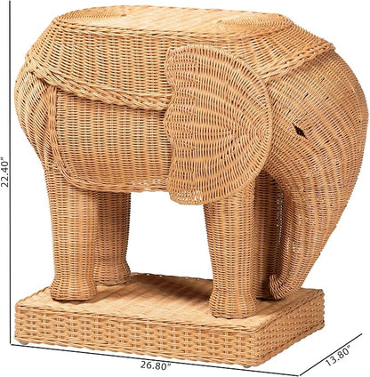 Bali & pari Elissa Bohemian Light Honey Rattan Elephant End Table - Image 3