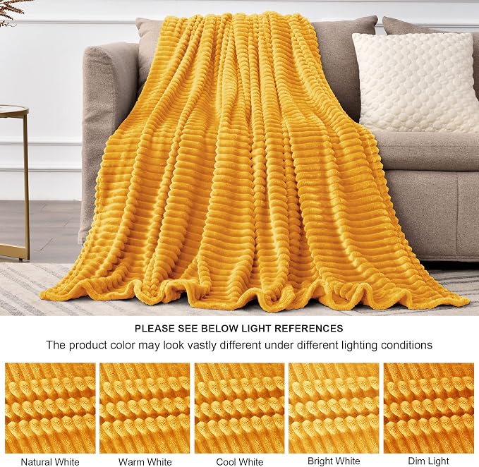 BEDELITE 3D Ribbed Mustard Yellow King Size Blankets - Image 7