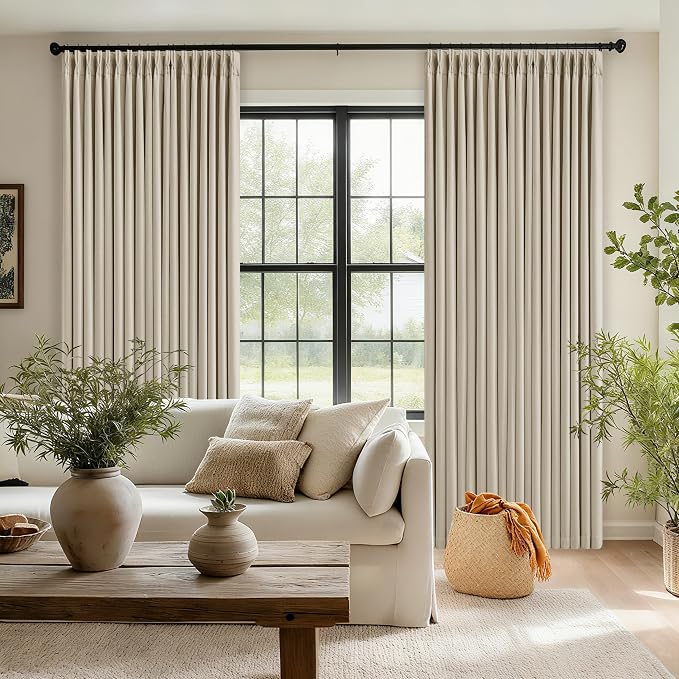 Oatmeal 102 Inch Blackout Linen Pleated Curtains - Image 7