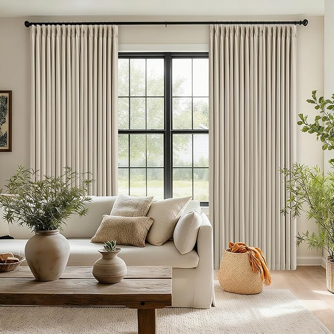 Oatmeal 105 Inch Blackout Linen Pleated Curtains - Image 8