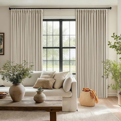 Oatmeal 105 Inch Blackout Linen Pleated Curtains - Image 8