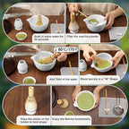 7 PCS Matcha Set Ceramic Matcha Making Kit, Bamboo Whisk, Bowl With Spout, Powder Starter Sifter, Ceramic Whisk Holder, Tea Towel, Scoop and Scoop Rest Matcha Whisk Set for Matcha Lover White