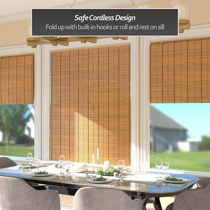 Red Lantern Burnt Bamboo Cordless Window Shade - Image 3