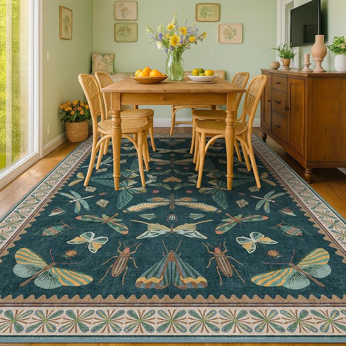 Insect Print Washable 8x10 Living Room Rug - Image 3
