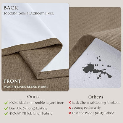 Latte Burlap Room Darkening Curtains 120 Inches Long - Image 9