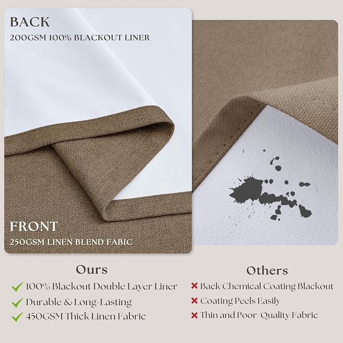 Light Brown Memory Trained Pinch Pleated 108 Inch Blackout Curtains | Double - Image 8