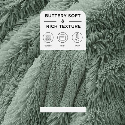 Bedsure GentleSoft Fuzzy Sherpa Faux Fur Twin Blanket Sage Green Cozy Gifts - Image 3
