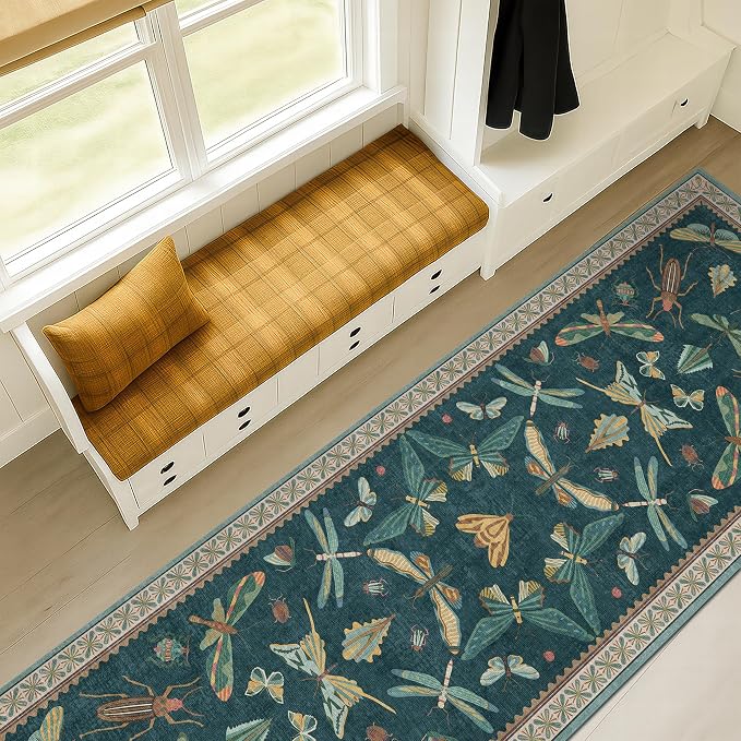 Green Runner Rug 2'6"x10', Washable Boho Hallway Carpet by HazoHaus