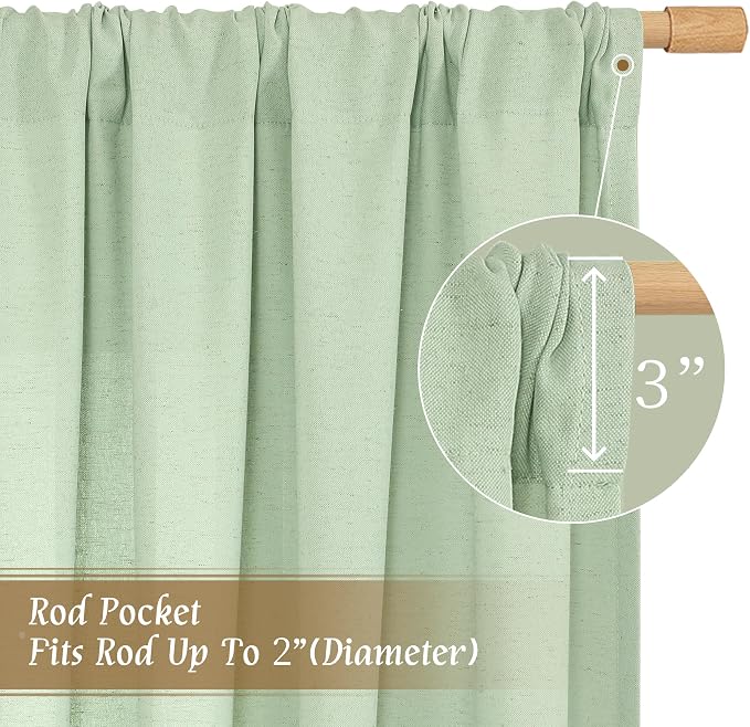 Light Green 48 Inch Length Linen Curtains - Image 3