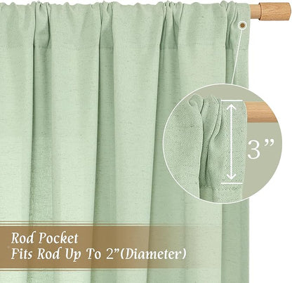 Light Green 48 Inch Length Linen Curtains - Image 3