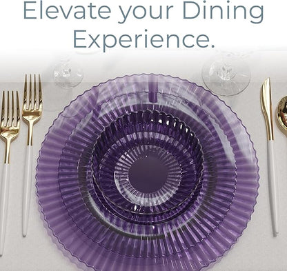 Exquisite 40 Piece Plastic Disposable Plates Set For 20 Guests I 20 X 9 Inch & 20 X 11 Inch Disposable Plastic Plates | Color: Purple | Great for Weddings Parties And Formal Occasions