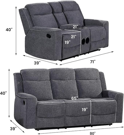 Betsy Furniture Soft Microfiber Manual Reclining Sofa Set, Sofa w/Dropdown Table - Image 2