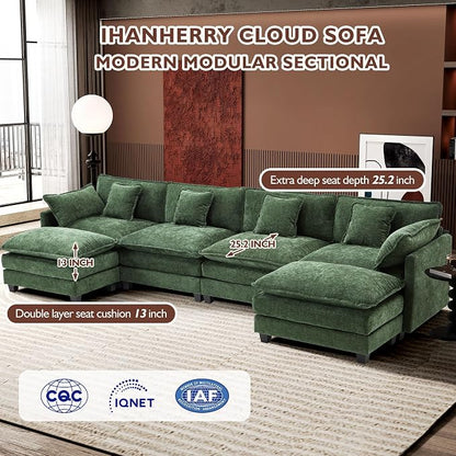 Ihanherry 146" U-Shaped Modern Sofa Modular Sectional Cloud Couch - Image 3