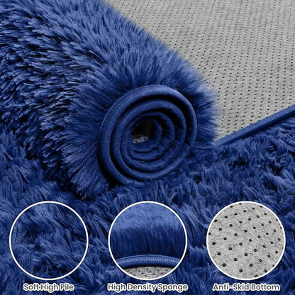 4x6 Fluffy Shag Area Rugs for Living Room Bedroom: Soft Plush Carpet Blue | - Image 6