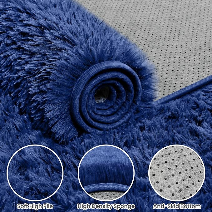 5x7 Fluffy Shag Area Rugs for Living Room Bedroom: Soft Plush Carpet Blue | - Image 6