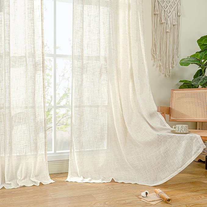 Linen Semi Sheer Curtains 72 Inch Length 2 Panels - Image 9