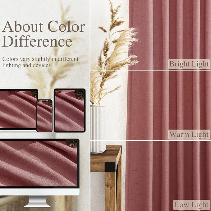 Canyon Rose Linen Curtains 102 Inches Long Rod Pocket Back Tab Drapes 2 Panels - Image 3