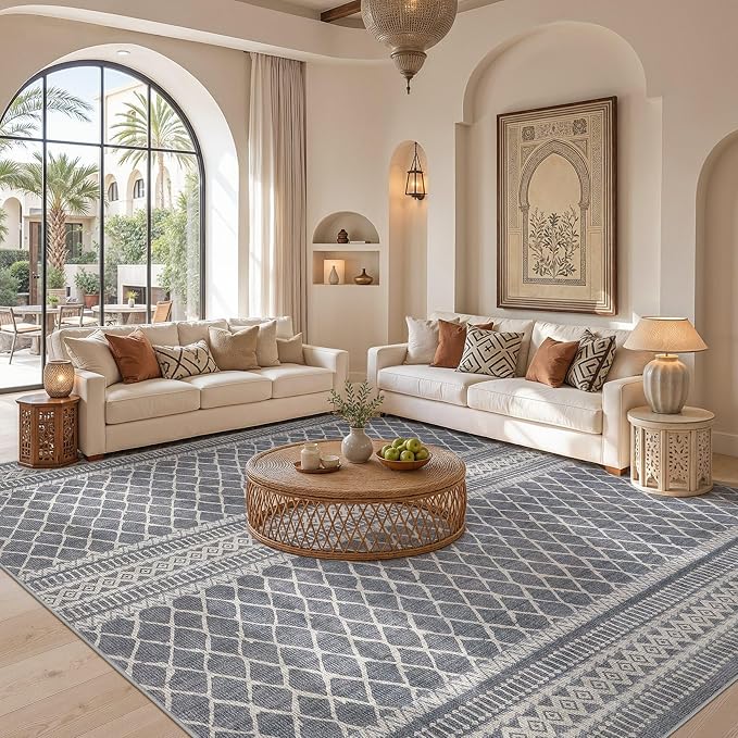 cotiled Boho 9x12 Area Rug for Living Room: Large Moroccan Washable Rug | Solve - Image 4