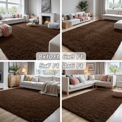 6x9 Fluffy Shag Area Rugs for Living Room Bedroom: Soft Plush Carpet Brown | - Image 7