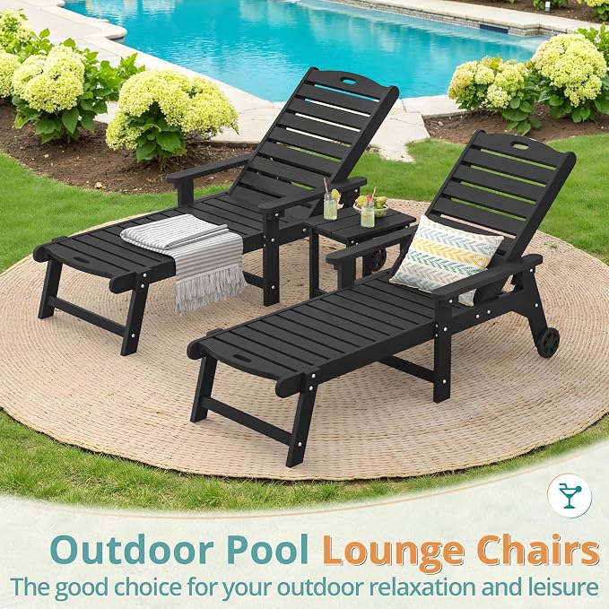 LUE BONA Lounge Chair Outdoor Set of 4, HDPS Chaise Lounge Outdoor - Image 2