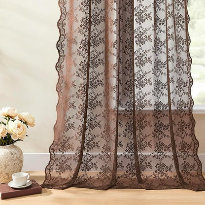 YJ YANJUN Vintage Lace Curtains 72 Inches Long- Country Brown Floral Curtains - Image 5