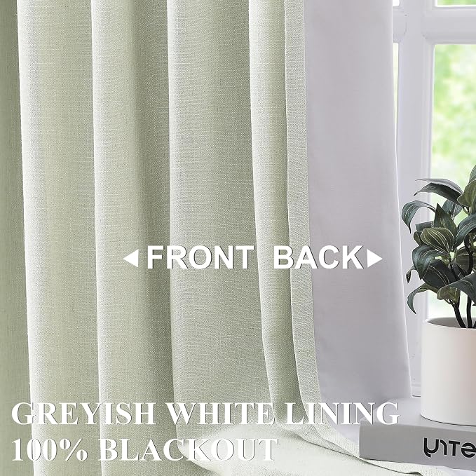 Vision Home Soft Green Pinch Pleated Full Blackout Curtains Linen Blended Room - Image 3
